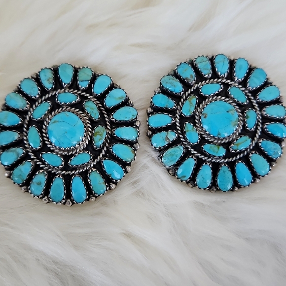 Stunning Vintage Native American Navajo Turquoise Flower Cluster Earrings 🩵🎁 - Picture 15 of 15